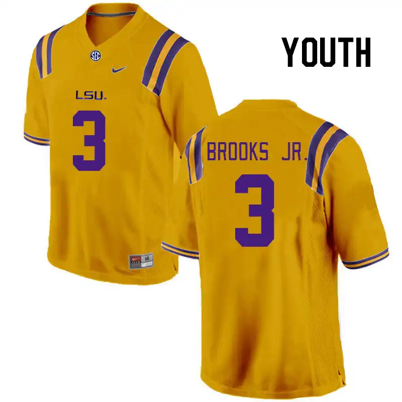 Youth LSU Tigers Greg Brooks Jr. #3 Gold NCAA Football Jersey